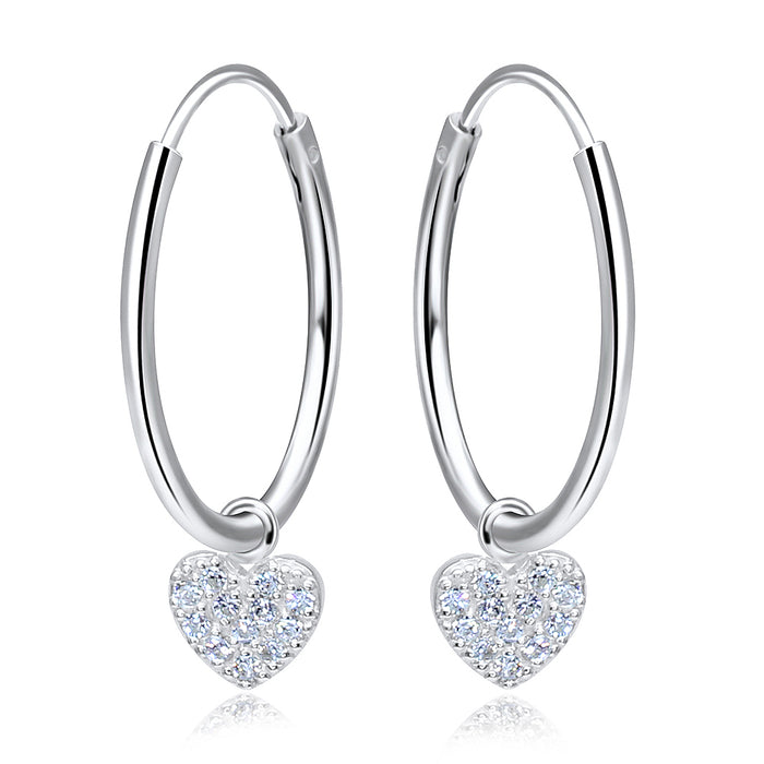 Joy|S - Zilveren 17 mm oorring met hartje bedel