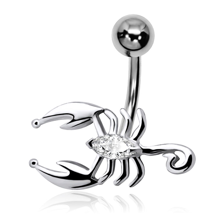 Joy|S - Navel piercing - Schorpioen bedel Sterling zilver 925 - marquise zirkonia - staaf 316L Chirurgisch staal