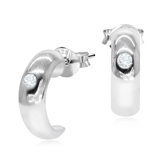 Joy|S - Zilveren oorbellen - oorringen 13 mm - halve hoepel met zirkonia