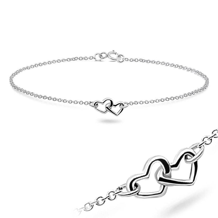Joy|S - Zilveren dubbele hartjes armband 18 cm