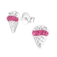 Joy|S - Zilveren ijsje oorbellen kristal roze 6 x 9 mm