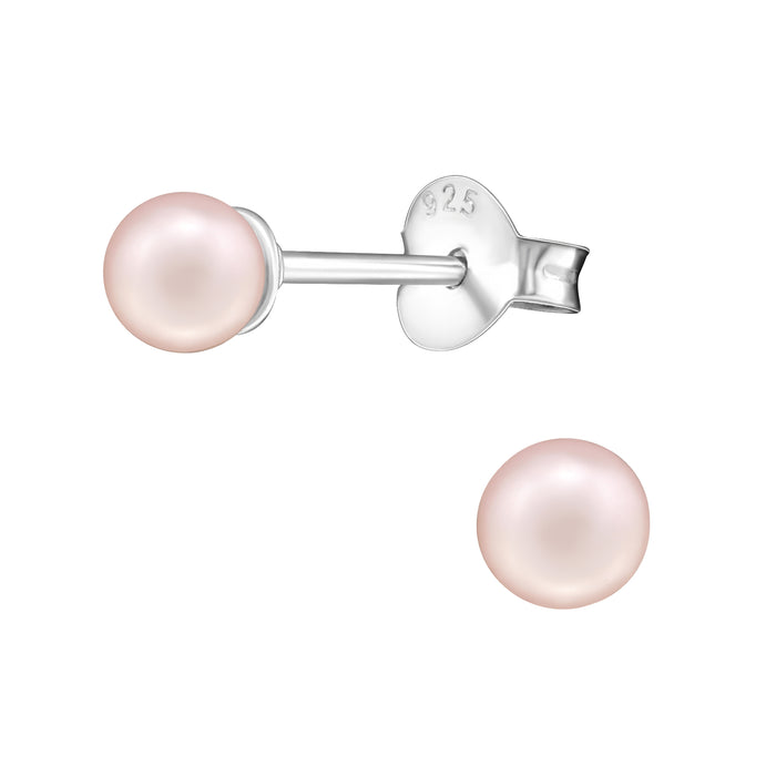 Joy|S - Zilveren parel oorbellen - 4 mm - zacht roze