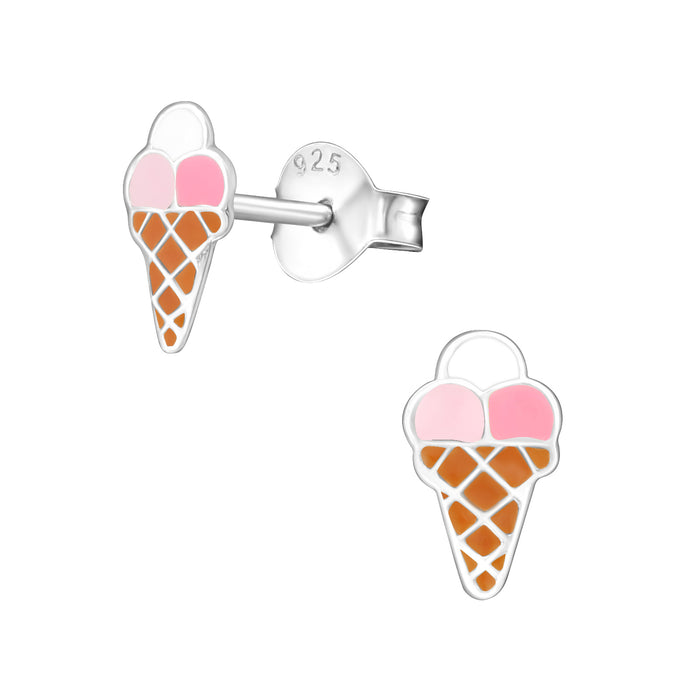 Joy|S - Zilveren ijsje oorbellen - 4 x 8 mm - 3 bolletjes wit roze
