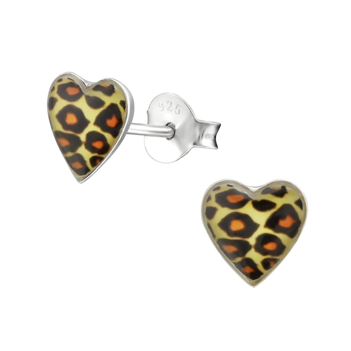 Joy|S - Zilveren hartje oorbellen luipaard panter print 7 mm