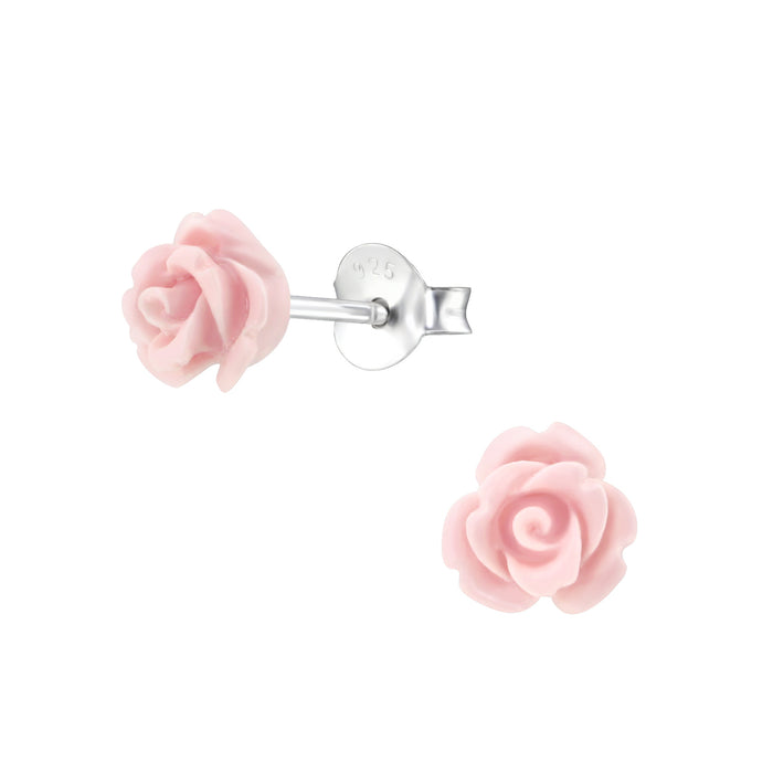 Joy|S - Zilveren roos oorbellen - roze roosje - 6 mm - t08