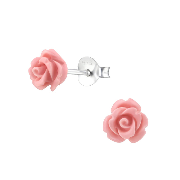 Joy|S - Zilveren roos oorbellen - roze roosje - 6 mm