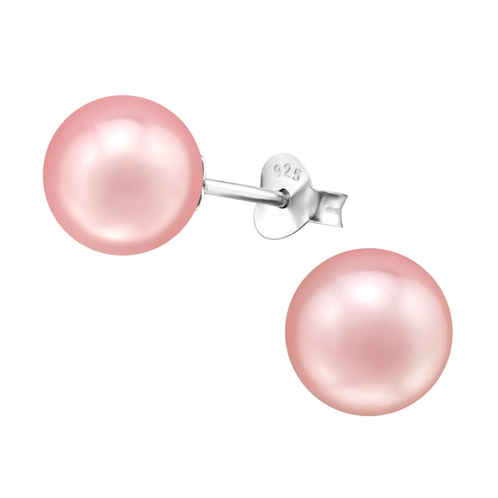 Joy|S - Zilveren parel oorbellen - 8 mm - roze