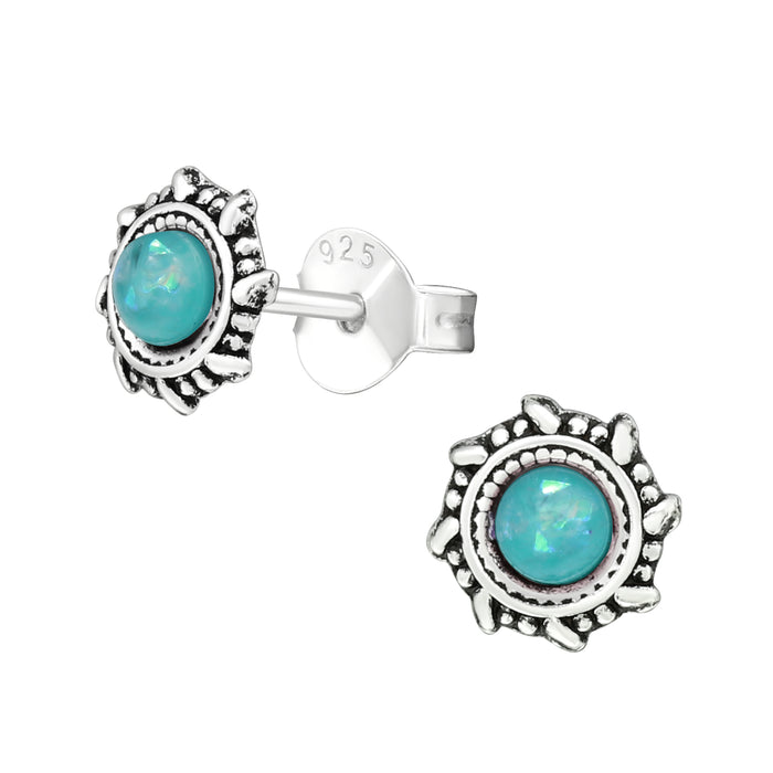 Joy|S - Zilveren Bali oorbellen - 6 mm - blauw opal