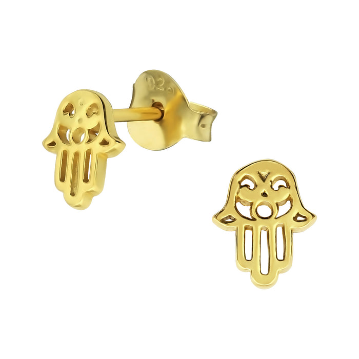 Joy|S - Zilveren Hamsa oorbellen - 6 x 7 mm - goudplating oorknopjes