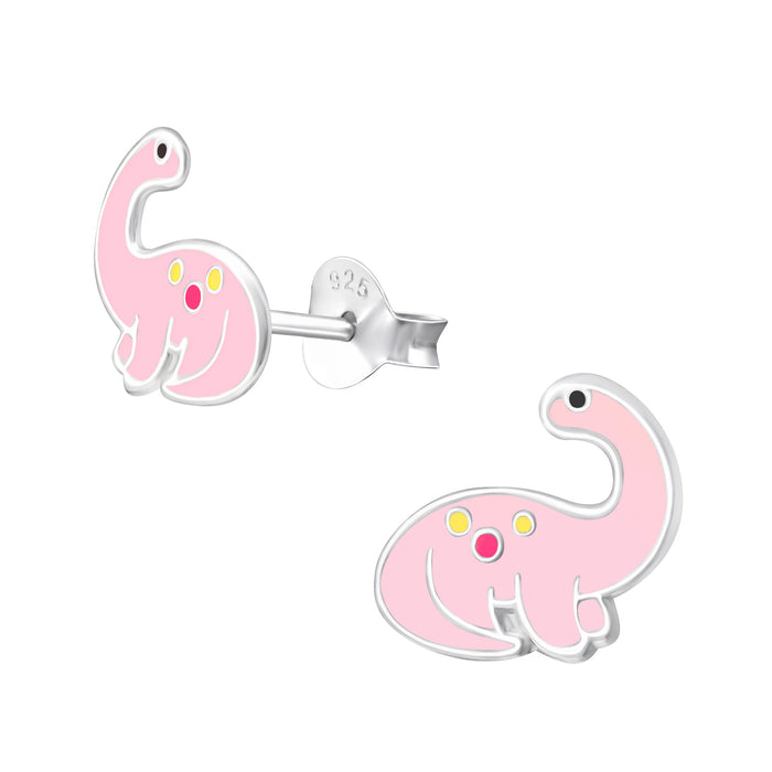 Joy|S - Zilveren dinosaurus oorbellen - 10 x 9 mm - roze