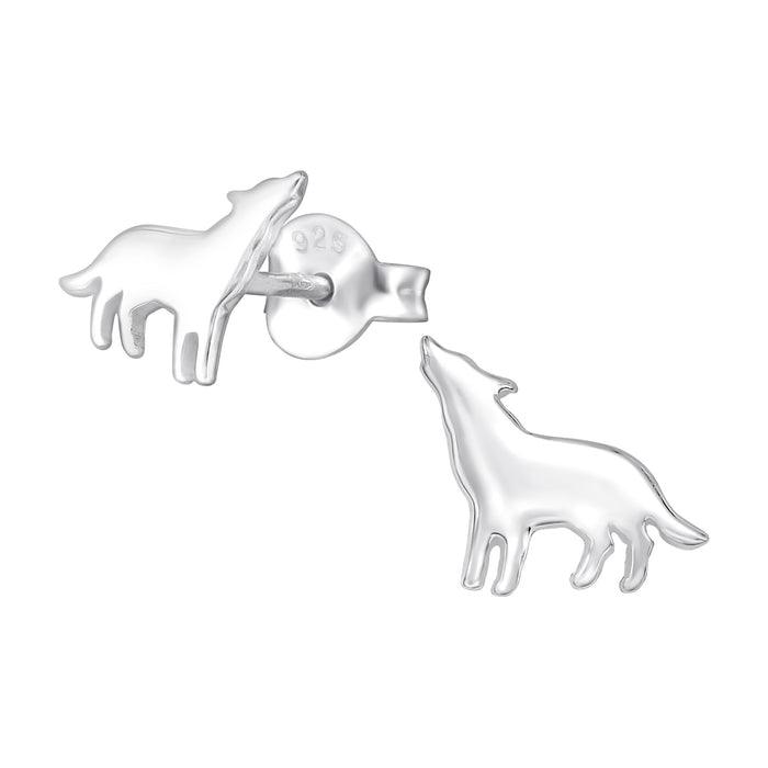 Joy|S - Zilveren wolf oorbellen - 9 x 7 mm - egaal zilver