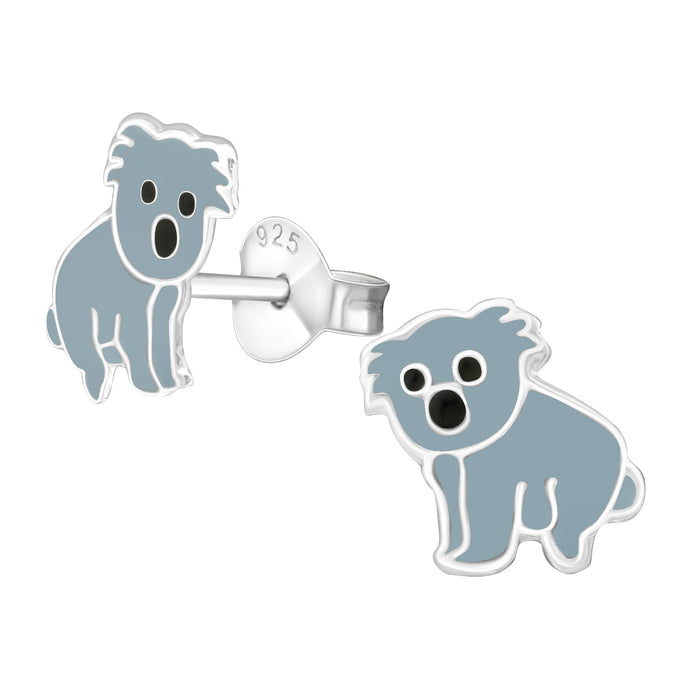Joy|S - Zilveren koala oorbellen - 9 mm - grijs - kinderoorbellen