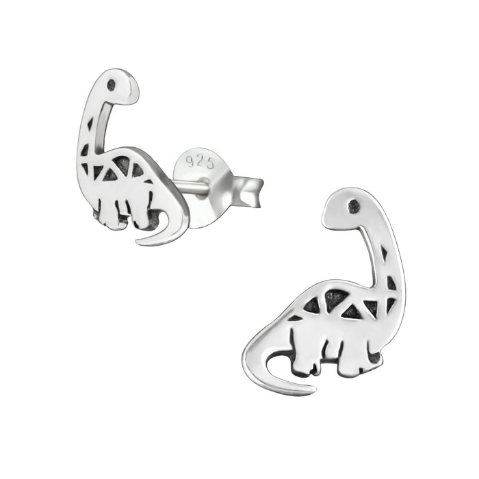 Joy|S - Zilveren dinosaurus oorbellen - 9 x 8 mm - geoxideerd