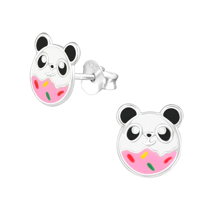 Joy|S - Zilveren panda donut oorbellen - 8 x 9 mm - kinderoorbellen
