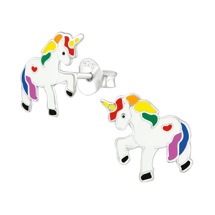 Joy|S - Zilveren eenhoorn oorbellen - 10 mm - unicorn