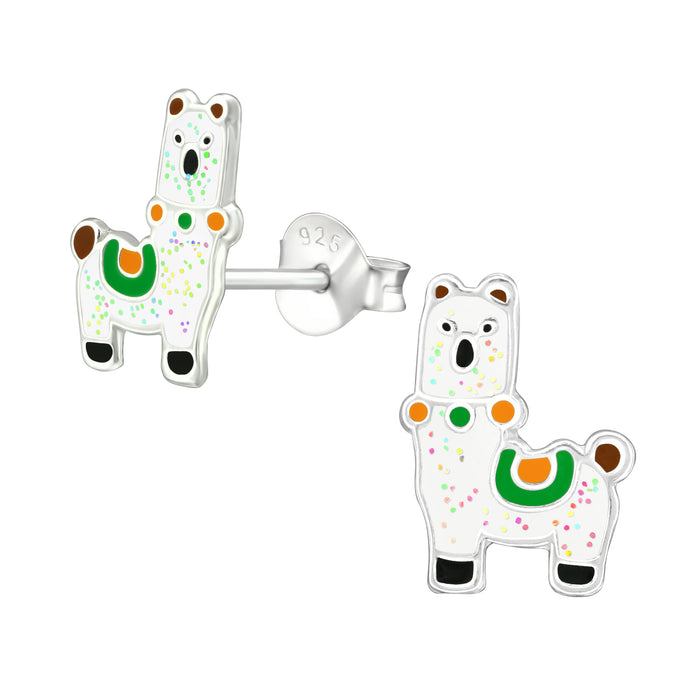 Joy|S - Zilveren alpaca lama oorbellen - 8 x 11 mm - met glitters - kinderoorbellen