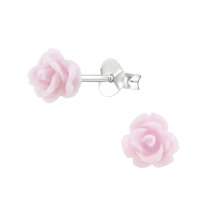 Joy|S - Zilveren roos oorbellen - zacht roze roosje - 6 mm