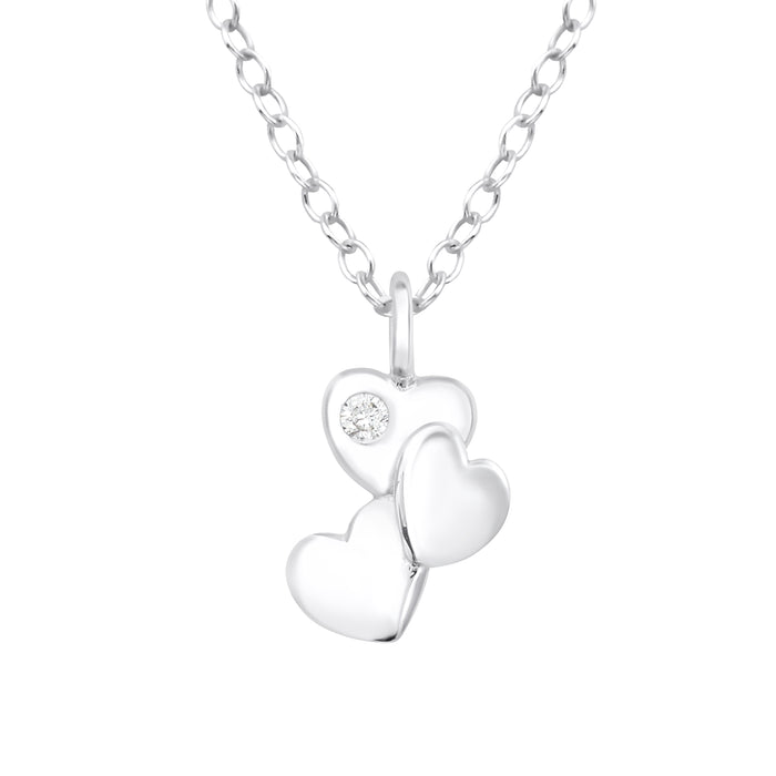 Joy|S - Zilveren hartje hanger met ketting - 3 hartjes 6 x 9 mm - ketting 45 cm
