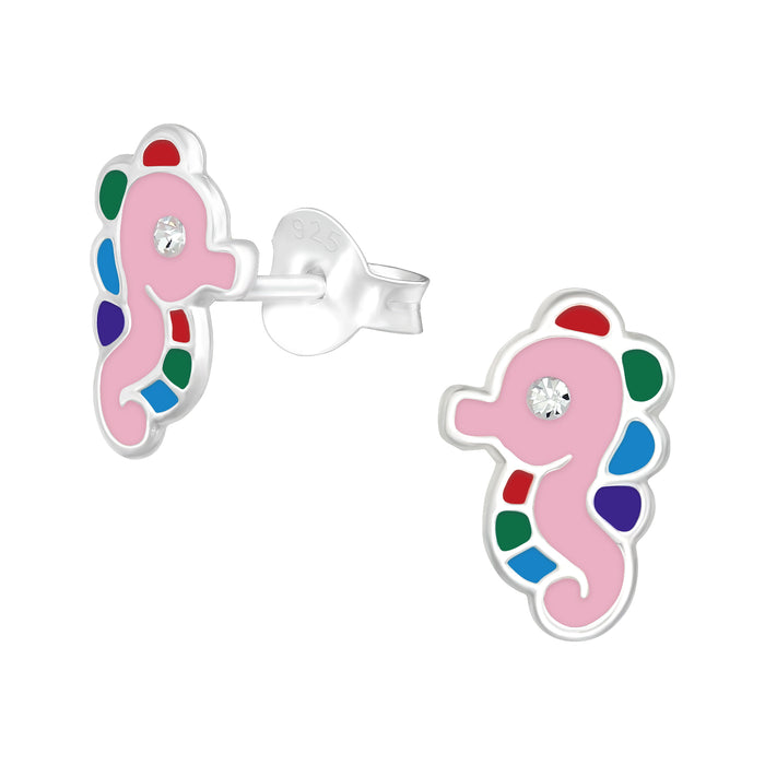 Joy|S - Zilveren zeepaardje oorbellen - 7 x 10 mm - kristal