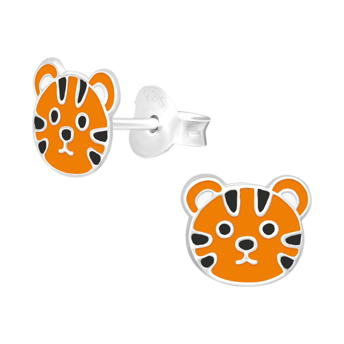 Joy|S - Zilveren tijger poes oorbellen - 8 x 7 mm - kinderoorbellen