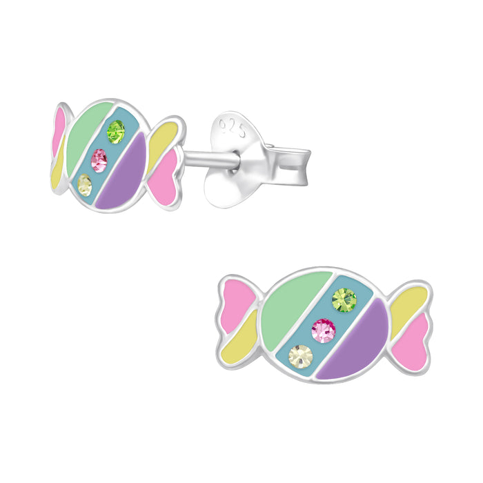 Joy|S - Zilveren snoep oorbellen - 10 x 5 mm - met kristal