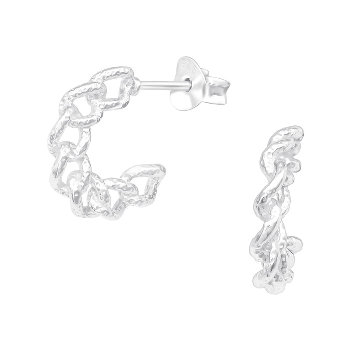Joy|S - Zilveren gourmet schakel oorringen stud - 14 mm - licht hammered bewerkt - oorbellen - massief zilver
