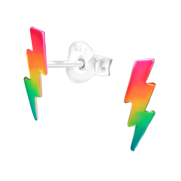 Joy|S - Zilveren bliksem oorbellen - multicolor - 3 x 10 mm