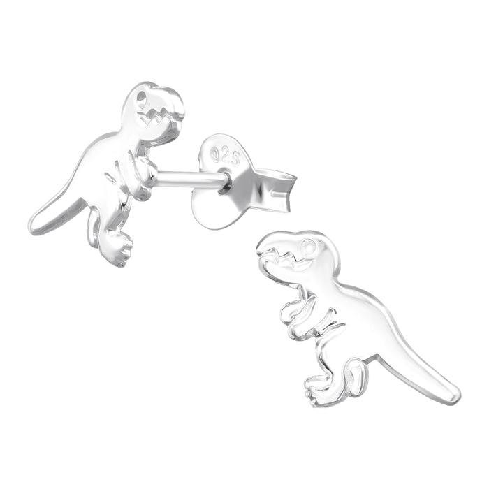 Joy|S - Zilveren dinosaurus oorbellen - 7 x 9 mm - dino oorknoppen