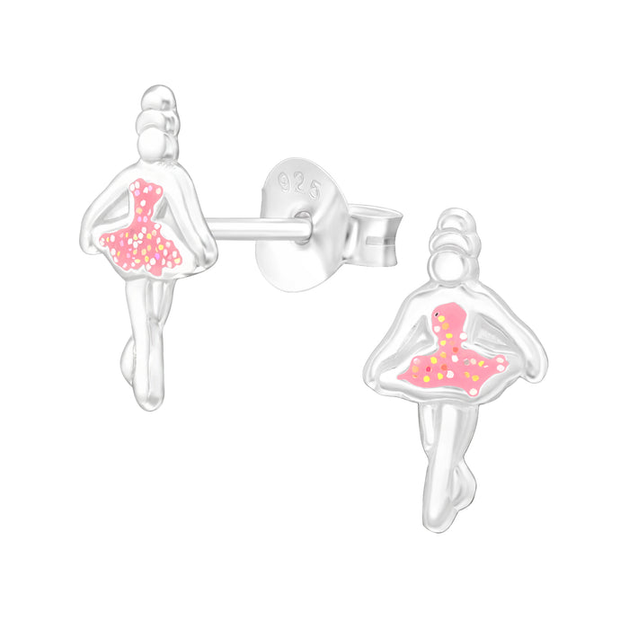 Joy|S - Zilveren ballerina oorbellen - glitter roze - ballet danseres