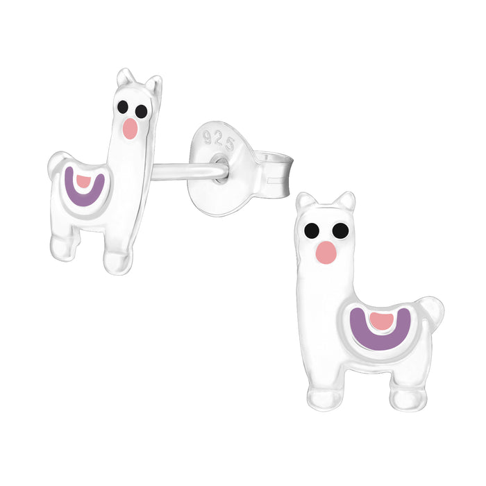 Joy|S - Zilveren alpaca lama oorbellen - zilver met roze en paars - 6 x 10 mm - kinderoorbellen