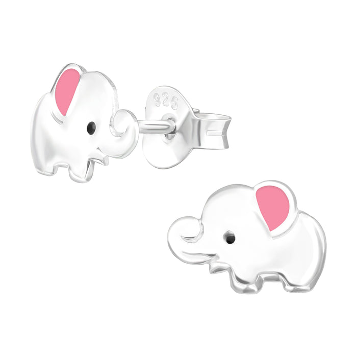 Joy|S - Zilveren baby olifant oorbellen - 6 x 9 mm - zilver met roze oortjes