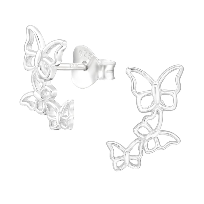 Joy|S - Zilveren vlinder oorbellen - 7 x 11 mm - 3 vlinders - oorknoppen