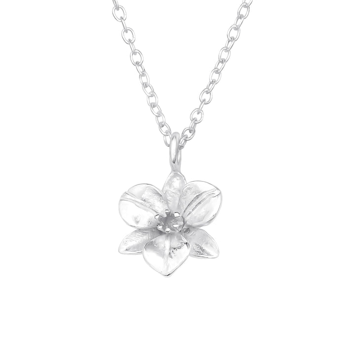 Joy|S - Zilveren orchidee hanger (10 mm) met ketting - 45 cm - bloem