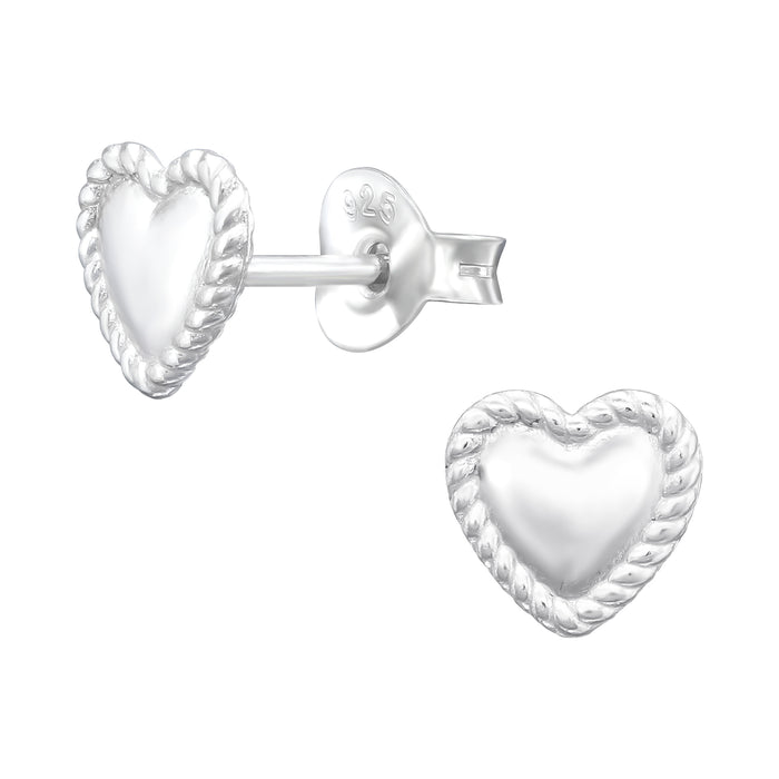Joy|S - Zilveren hartje oorbellen - klassiek bewerkt randje - 6 mm - kinderoorbellen zilver