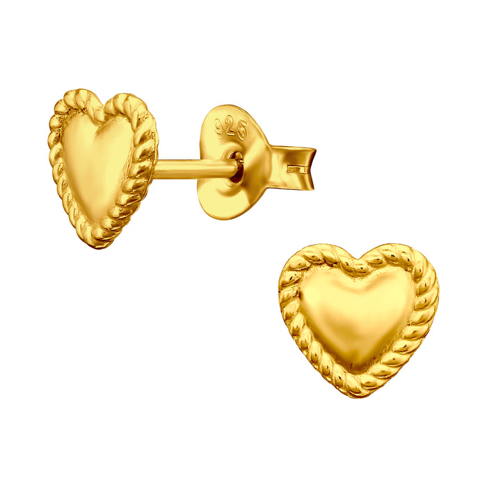 Joy|S - Zilveren hartje oorbellen - klassiek bewerkt randje - 6 mm - kinderoorbellen - goudplating