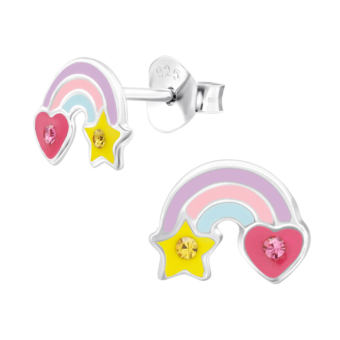 Joy|S - Zilveren regenboog oorbellen - met ster en hartje - 6 x 8 mm - kinderoorbellen