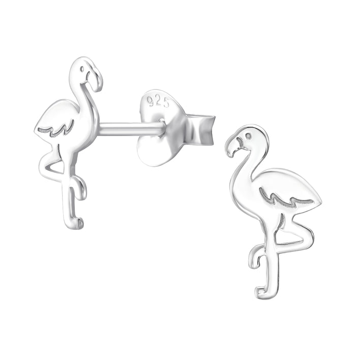 Joy|S - Zilveren Flamingo oorbellen - 5 x 10 mm - zilver - oorknoppen