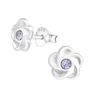 Joy|S - Zilveren bloem kristal paars oorbellen 8 mm