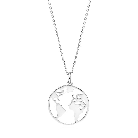 Joy|S - Zilveren globe hanger met ketting - rhodium - wereldbol - 42 tot 45 cm