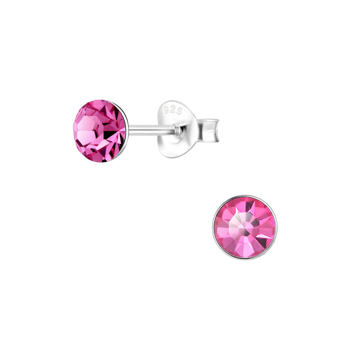 Joy|S - Zilveren oorknoppen - kristal magenta roze - 5 mm