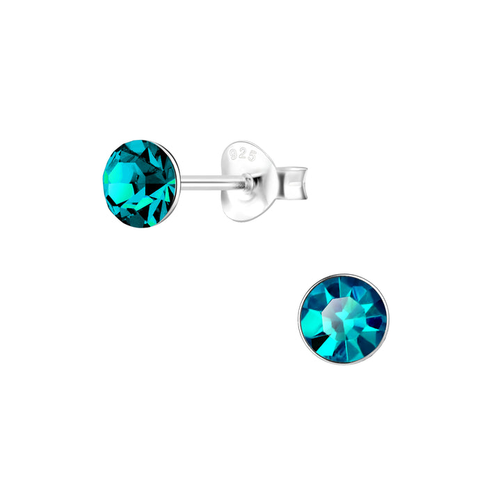 Joy|S - Zilveren oorknoppen - kristal blauw turquoise - 5 mm