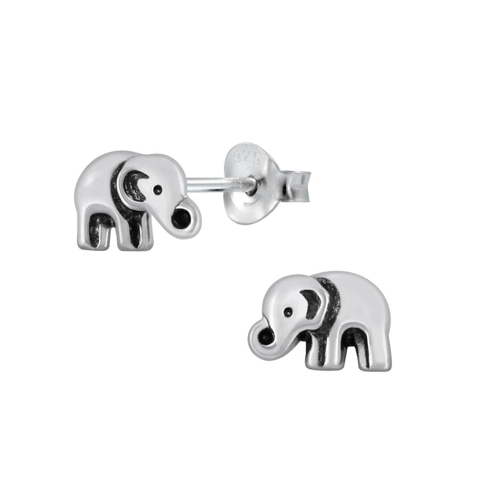 Joy|S - Zilveren olifantje oorbellen - 6 x 8 mm - geoxideerd - baby olifant