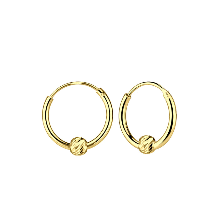 Joy|S - Zilveren oorringen - met balletje diamond cut bewerkt - goudplating