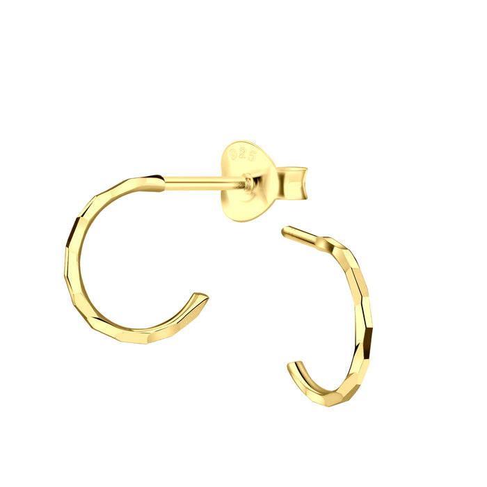 Joy|S - Zilveren oorringen stud - 10 mm - diamond cut t83 - goudplating