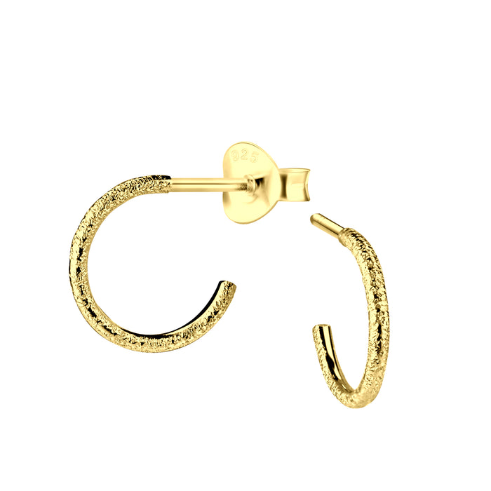 Joy|S - Zilveren oorringen stud - 10 mm - diamond dust t29 - goudplating