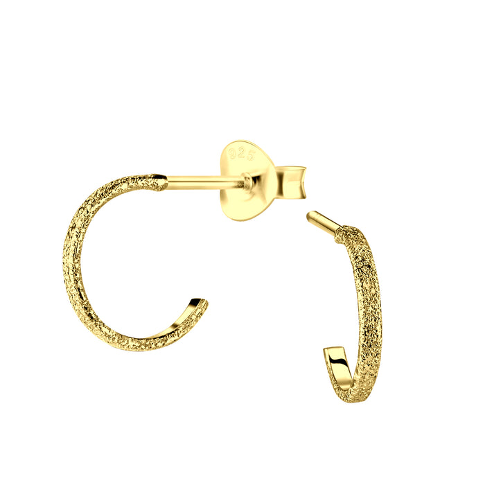 Joy|S - Zilveren oorringen stud - 10 mm - diamond dust t32 - goudplating