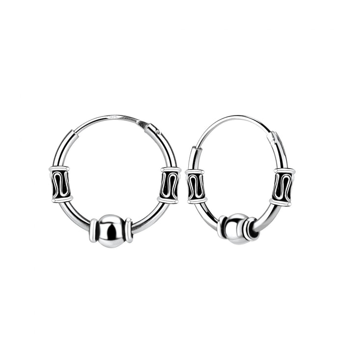 Joy|S - Zilveren Bali oorbellen - oorringen 14 mm - geoxideerd t55