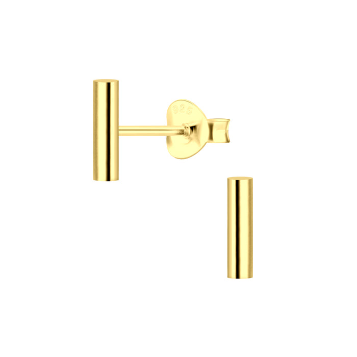 Joy|S - Zilveren bar / staafje oorbellen - 2 x 8 mm - gold plated / goudplating