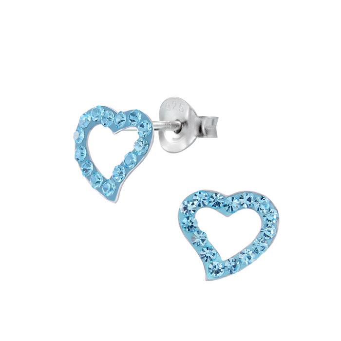 Joy|S - Zilveren hart oorbellen 11 x 10 mm blauw kristal