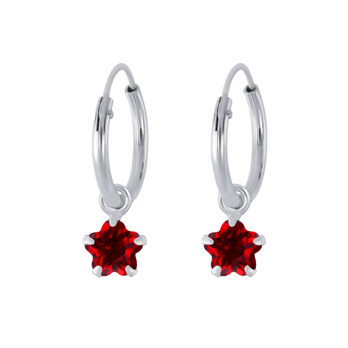 Joy|S - Zilveren bloem bedel oorbellen kristal rood oorringen